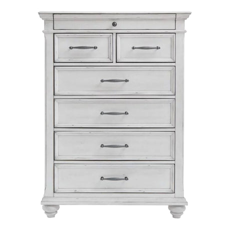 Commode à 7 tiroirs en bois et placage blanc