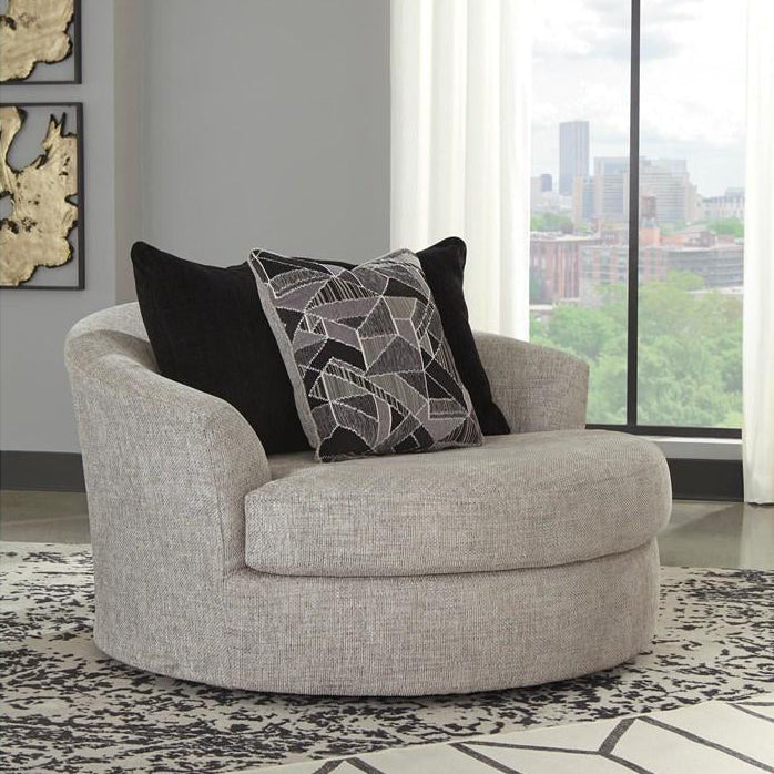 Fauteuil en tissu gris pâle surdimensionné pivotant - Megginson