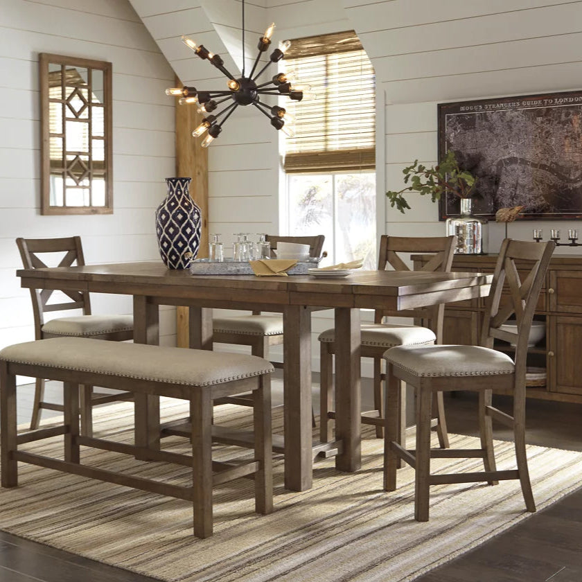 Table de salle à manger haute en bois brun extensible - Moriville