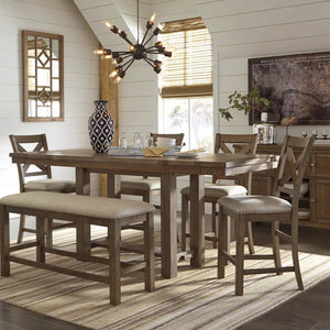 Table de salle à manger haute en bois brun extensible - Moriville