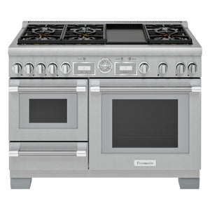 Cuisinière double biénergie 48 po, 1,6 pi³ / 4,9 pi³ Inox avec Convection véritable, Wi-Fi et plaque de cuisson intégrée - Série Professional