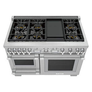 Cuisinière double biénergie 48 po, 1,6 pi³ / 4,9 pi³ Inox avec Convection véritable, Wi-Fi et plaque de cuisson intégrée - Série Professional