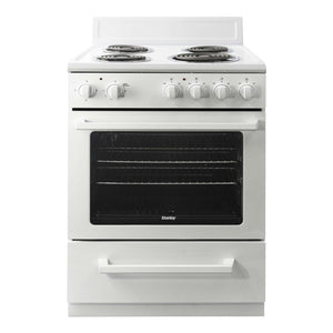 Cuisinière électrique compacte 24 po, 2,5 pi³ Blanc avec Serpentins et Cuisson uniforme