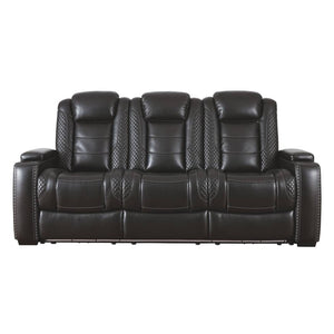 Sofa aspect cuir noir motorisé avec table rabattable - Party Time