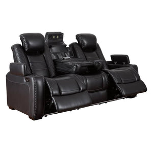 Sofa aspect cuir noir motorisé avec table rabattable - Party Time