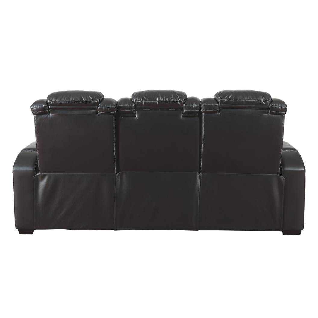 Sofa aspect cuir noir motorisé avec table rabattable - Party Time