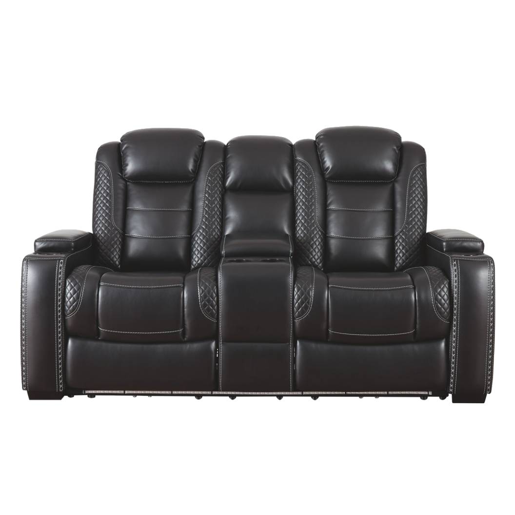 Causeuse aspect cuir noir motorisée avec console - Party Time