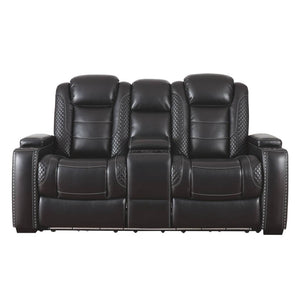 Causeuse aspect cuir noir motorisée avec console - Party Time