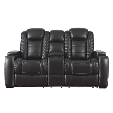 Causeuse aspect cuir noir motorisée avec console - Party Time