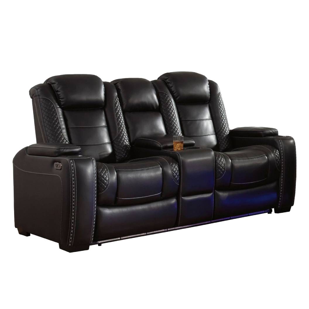 Causeuse aspect cuir noir motorisée avec console - Party Time