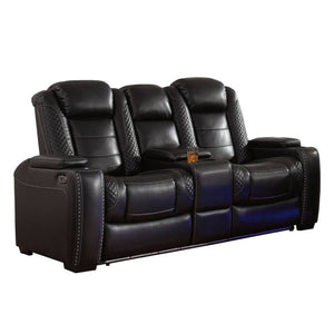 Causeuse aspect cuir noir motorisée avec console - Party Time