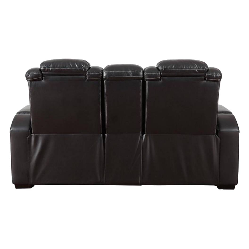 Causeuse aspect cuir noir motorisée avec console - Party Time