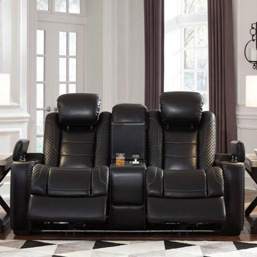 Causeuse aspect cuir noir motorisée avec console - Party Time