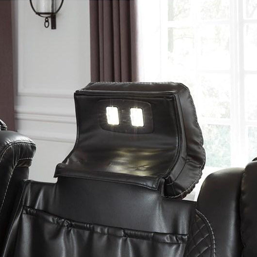 Causeuse aspect cuir noir motorisée avec console - Party Time