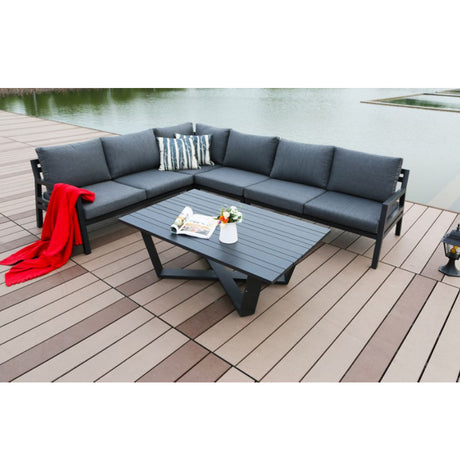 Sectionnel 6 places et table extérieur gris foncé - Pinot