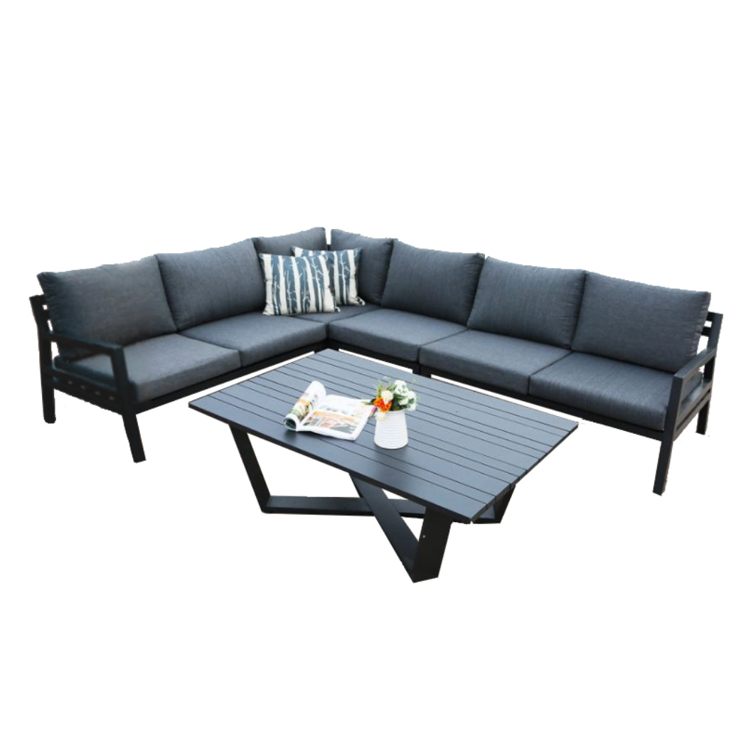 Sectionnel 6 places et table extérieur gris foncé - Pinot