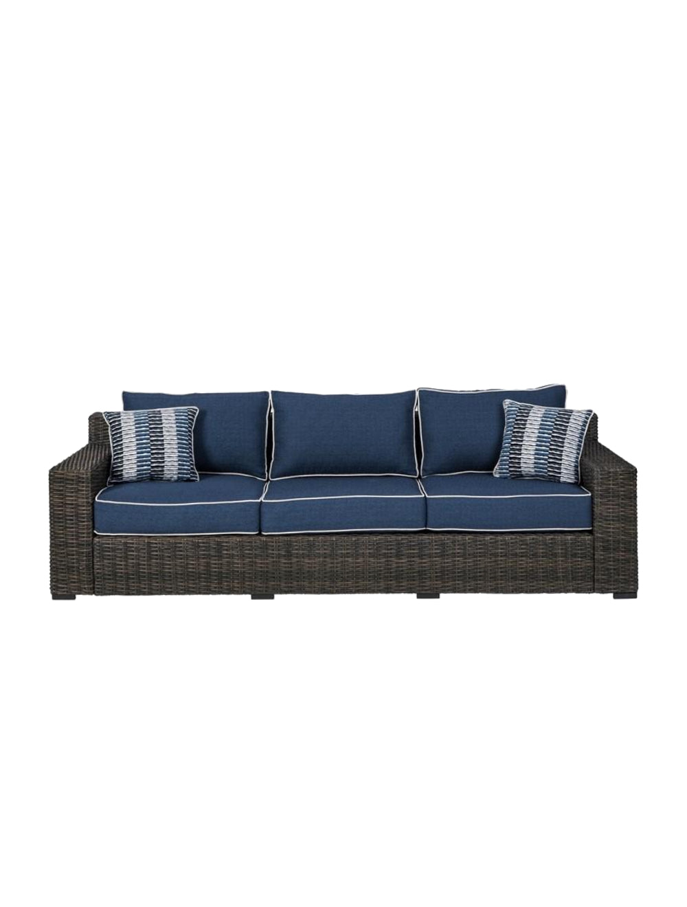 Sofa extérieur  bleu marin tissu, osier en résine - Grasson Lane