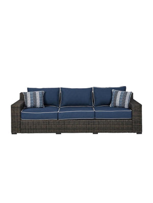 Sofa extérieur  bleu marin tissu, osier en résine - Grasson Lane