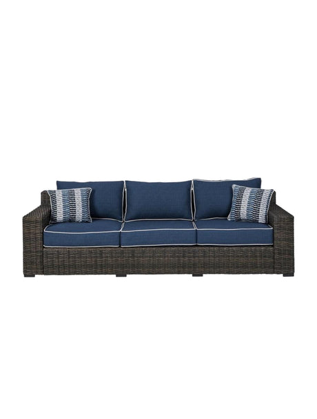 Sofa extérieur  bleu marin tissu, osier en résine - Grasson Lane