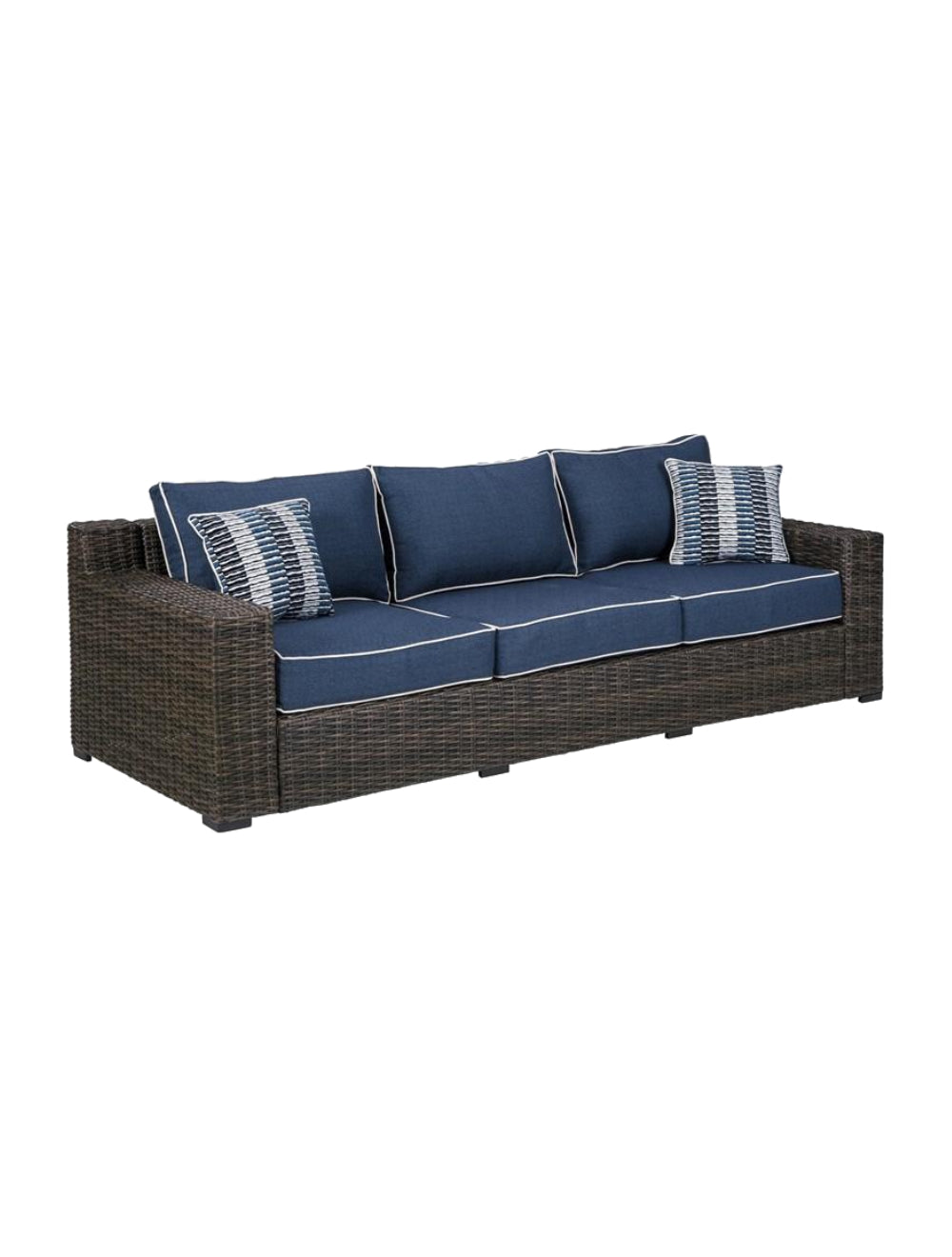 Sofa extérieur  bleu marin tissu, osier en résine - Grasson Lane