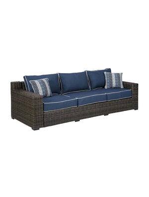 Sofa extérieur  bleu marin tissu, osier en résine - Grasson Lane