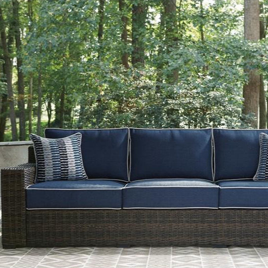 Sofa extérieur  bleu marin tissu, osier en résine - Grasson Lane