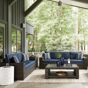Sofa extérieur  bleu marin tissu, osier en résine - Grasson Lane