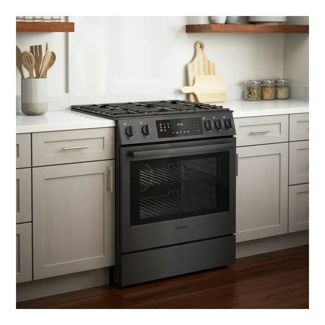 Cuisinière au gaz encastrable 30 po 4,8 pi³ Inox noir - Série 800 - Convection uniforme & Tiroir réchaud