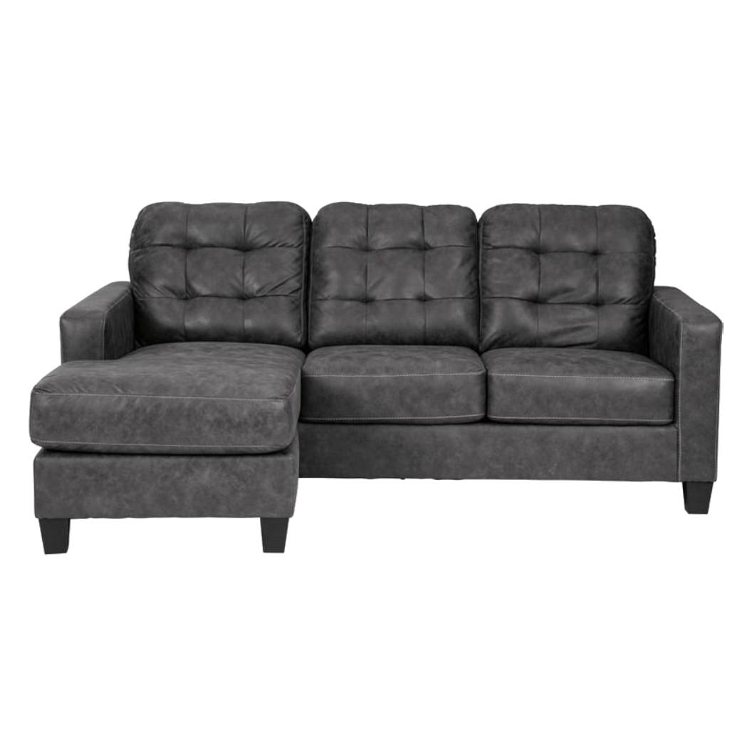 Sofa en aspect cuir gris foncé avec chaise longue - Venaldi