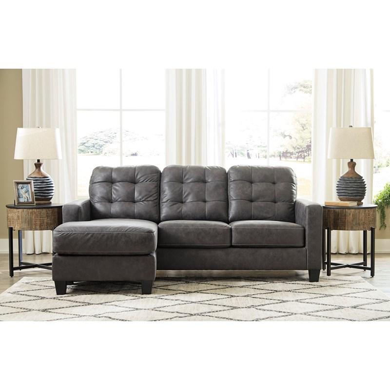 Sofa en aspect cuir gris foncé avec chaise longue - Venaldi