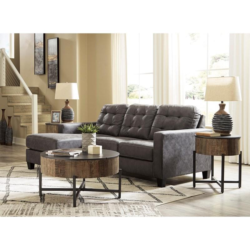 Sofa en aspect cuir gris foncé avec chaise longue - Venaldi