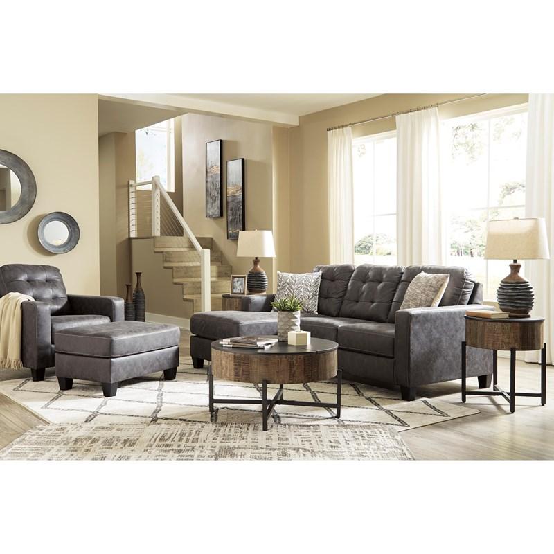 Sofa en aspect cuir gris foncé avec chaise longue - Venaldi