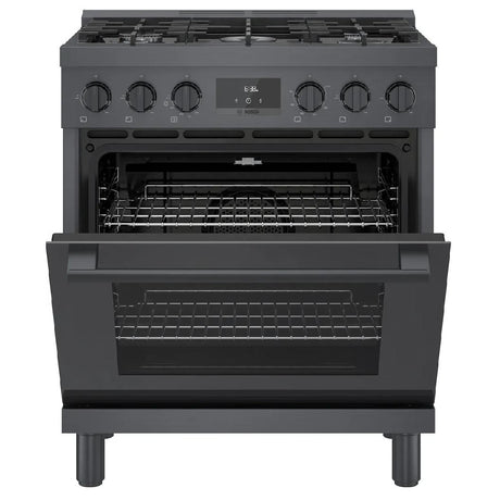 Cuisinière au gaz 30 po, 3,6 pi³ Inox noir Brûleurs scellés et QuietClose® - Série 800