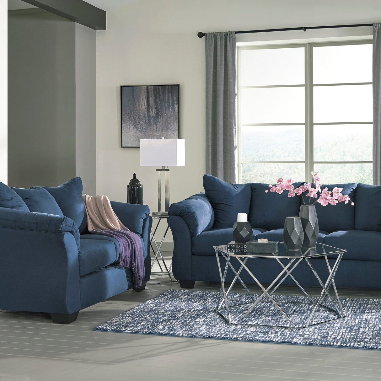 Causeuse en tissu bleu marine - Darcy