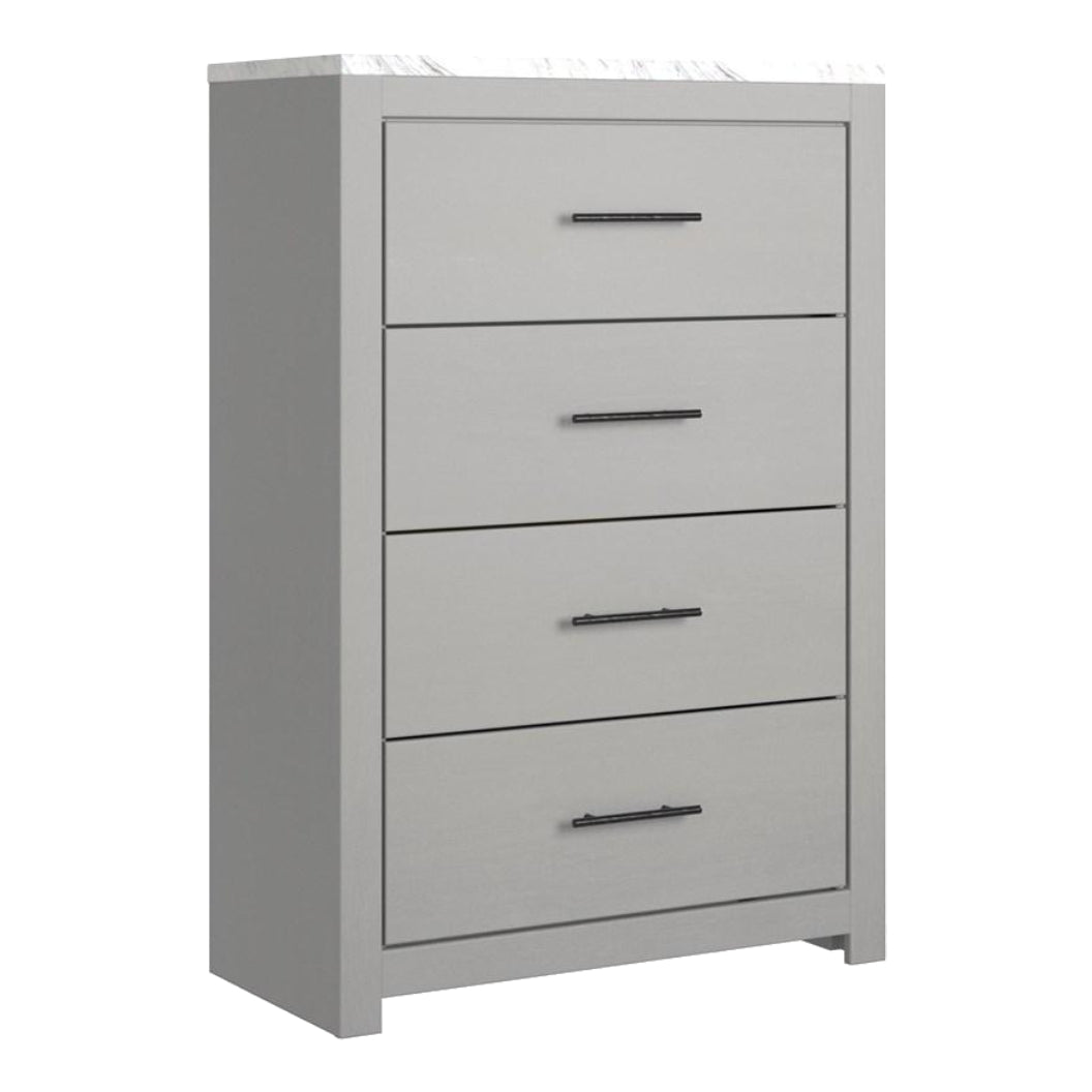 Commode à 4 tiroirs en marbre blanc et bois gris