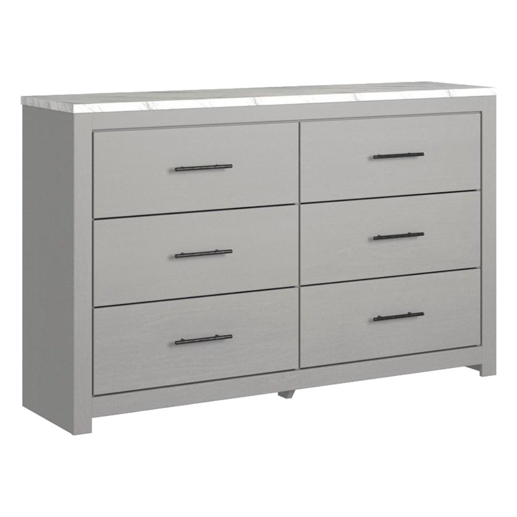 Bureau à 6 tiroirs en marbre blanc et bois gris - Cottonburg