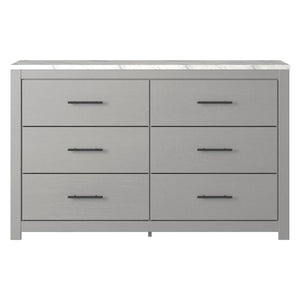 Bureau à 6 tiroirs en marbre blanc et bois gris - Cottonburg