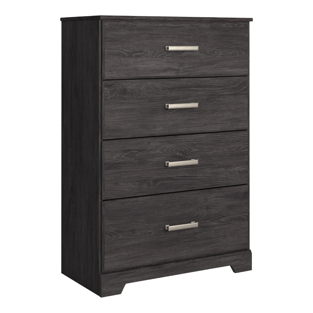 Commode à 4 tiroirs en bois et placage noir