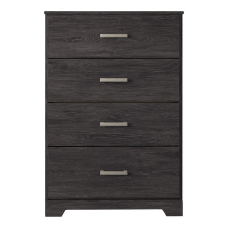 Commode à 4 tiroirs en bois et placage noir