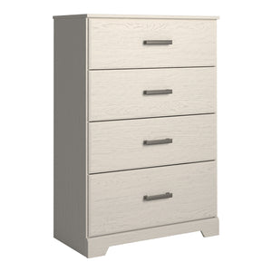 Commode à 4 tiroirs en bois et placage blanc
