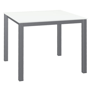 Table de salle à manger carrée en verre blanc et métal - Carbon