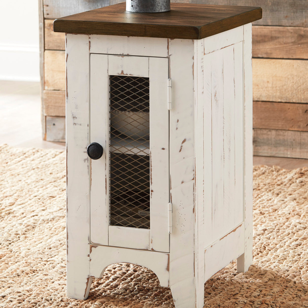 Table d'appoint bois blanche antique carré - Wystfield