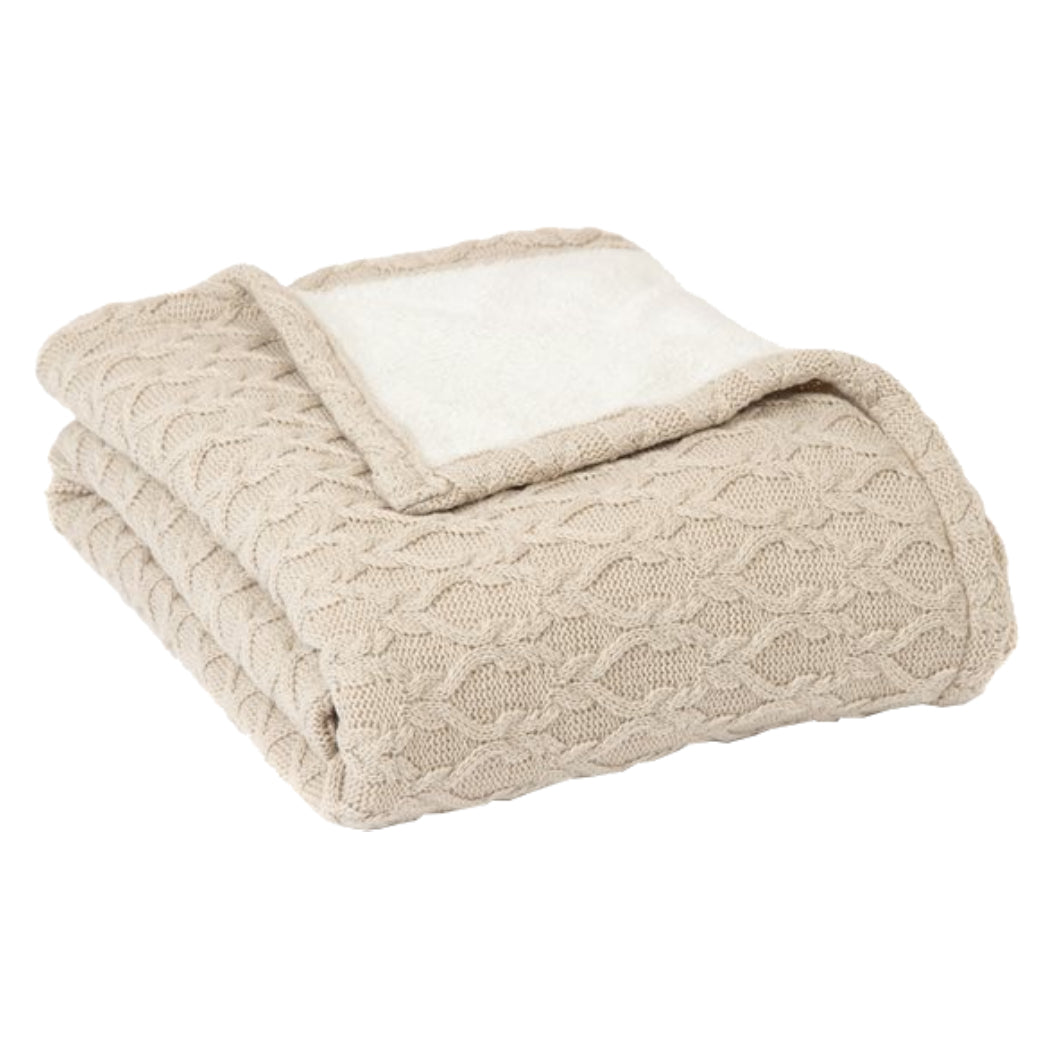 Jeté 50 x 60 po en tissu et fausse fourrure beige - Tobias