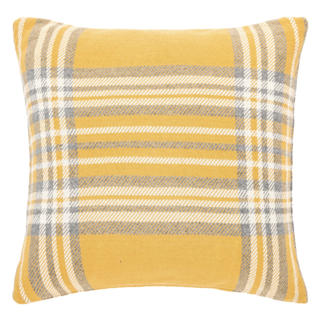 Coussin 25 x 25 po en coton à carreaux jaune - Vicky