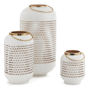 Lanterne en émail blanc et or avec perforations décoratives - Hvar