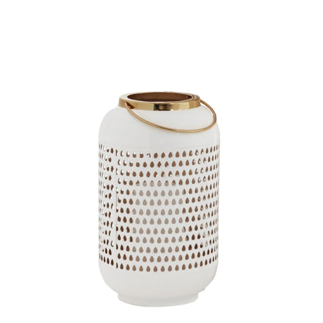 Lanterne en émail blanc et or avec perforations décoratives - Hvar