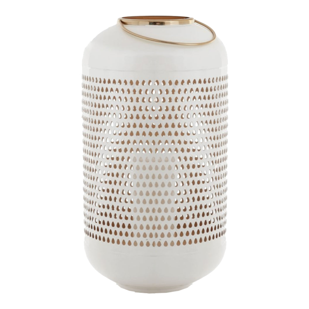 Lanterne en émail blanc et or avec perforations décoratives - Hvar