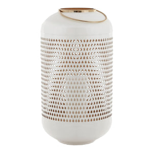 Lanterne en émail blanc et or avec perforations décoratives - Hvar