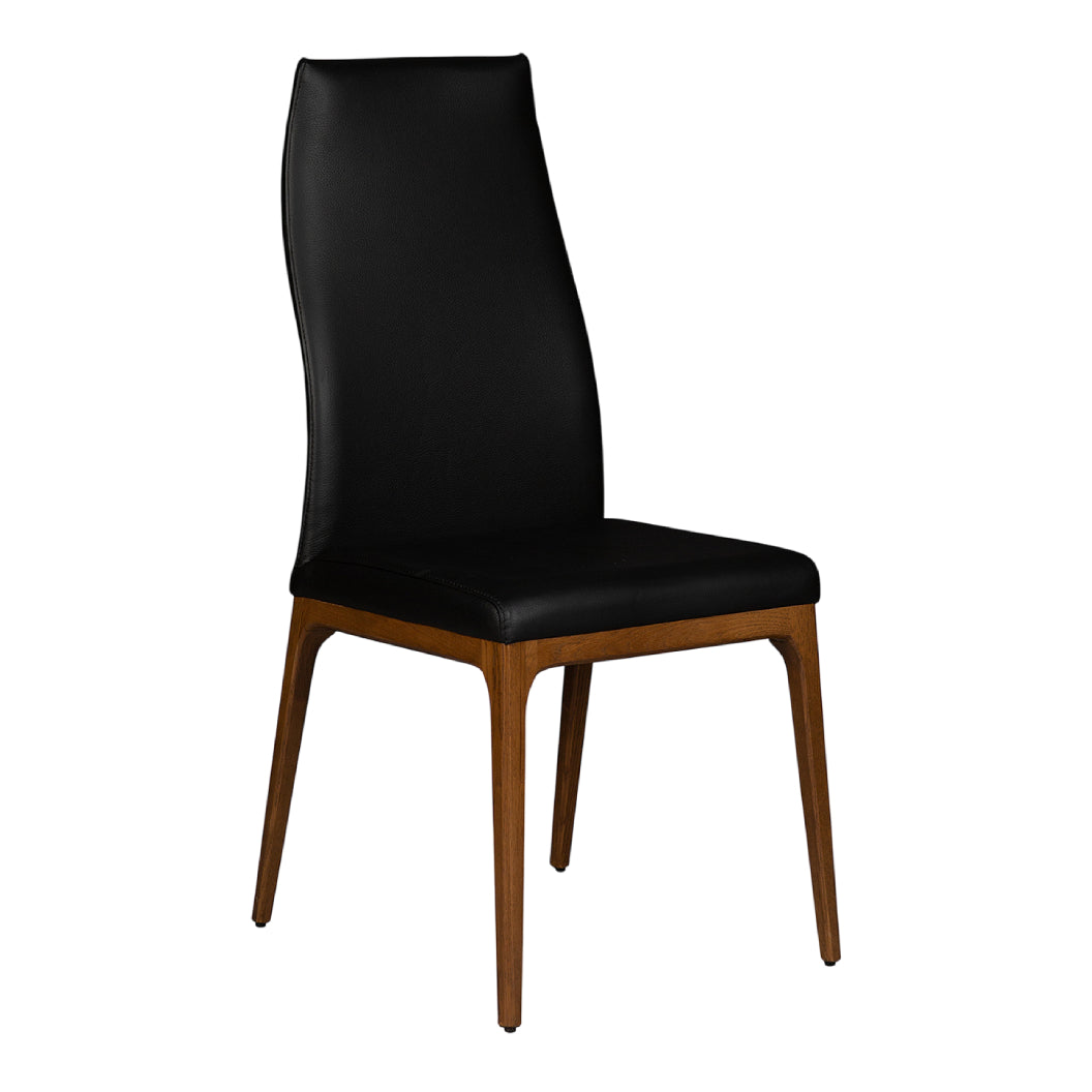 Chaise de salle à manger rembourrée en cuir avec base noyer - Amy