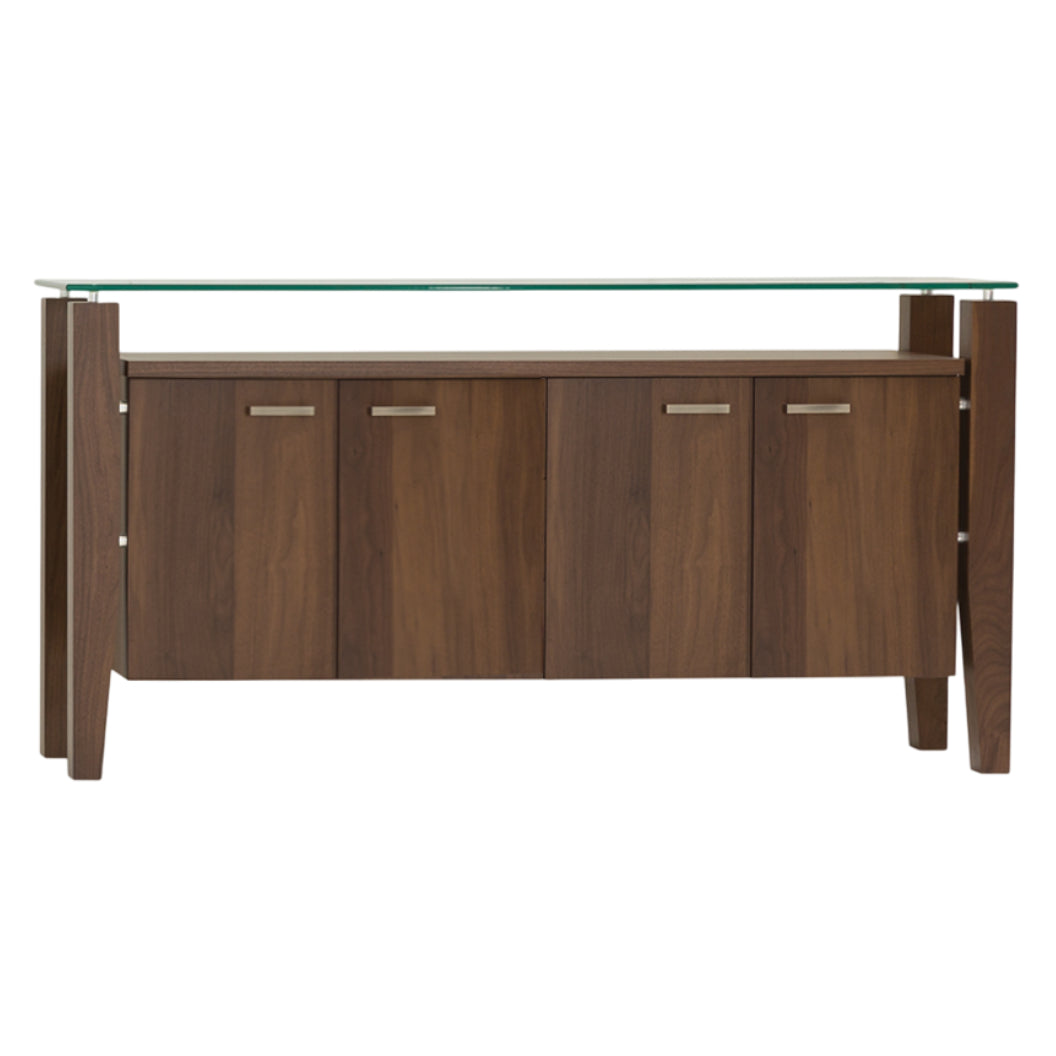 Buffet en verre et bois de noyer fumé avec 4 portes - Mika